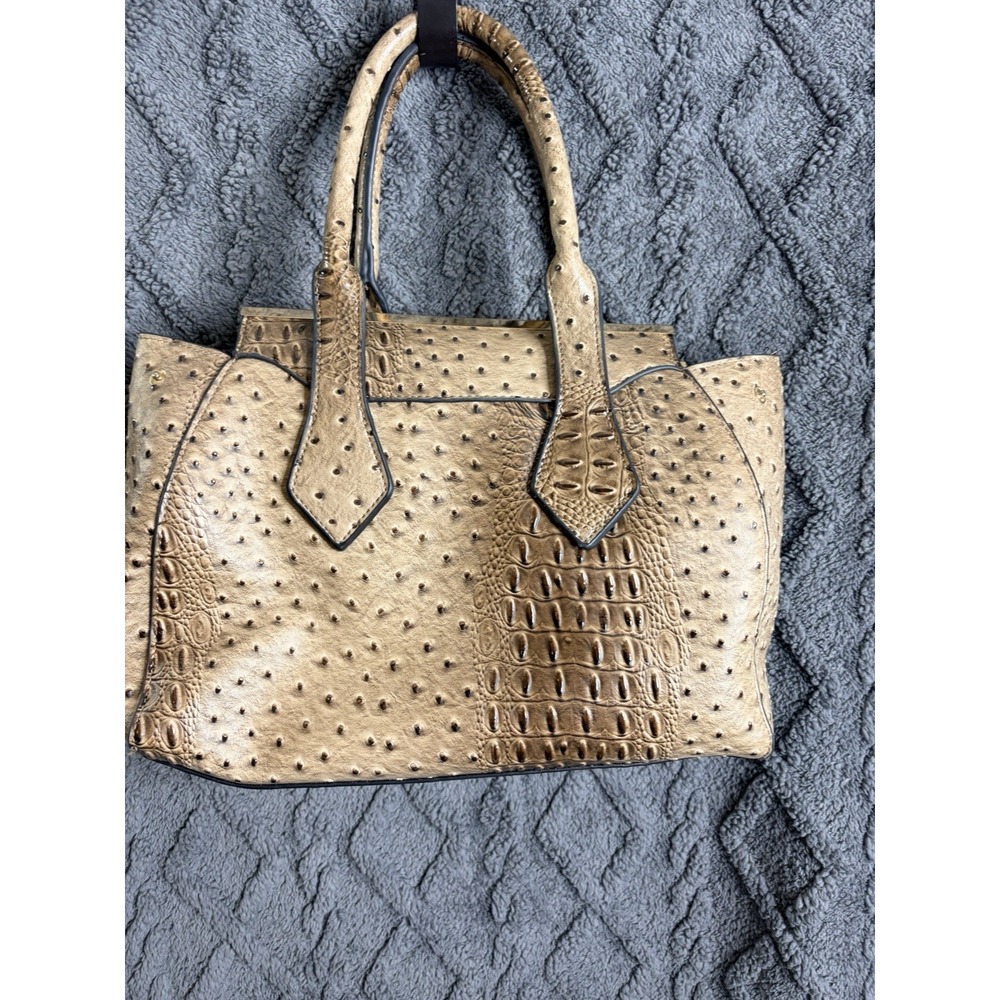 Est 1946 Brown Faux Ostrich Crocodile Embossed Triple Compartment Satchel Bag